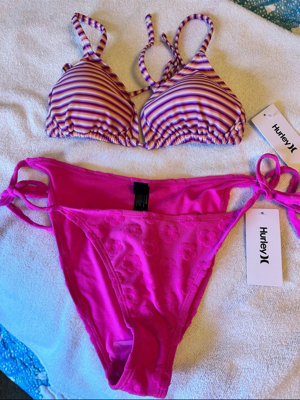 Hurley Bright Magenta Floral-Textured Triangle Bikini
